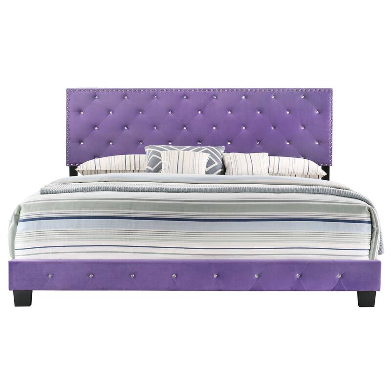 Suffolk Velvet Upholstered Jewel Accent Tufted Nailhead Panel Bed