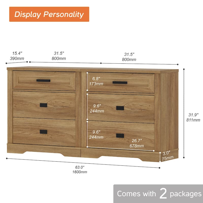 WAMPAT Mid Century Modern Dresser, 31.9" Tall Storage Cabinet with Drawers