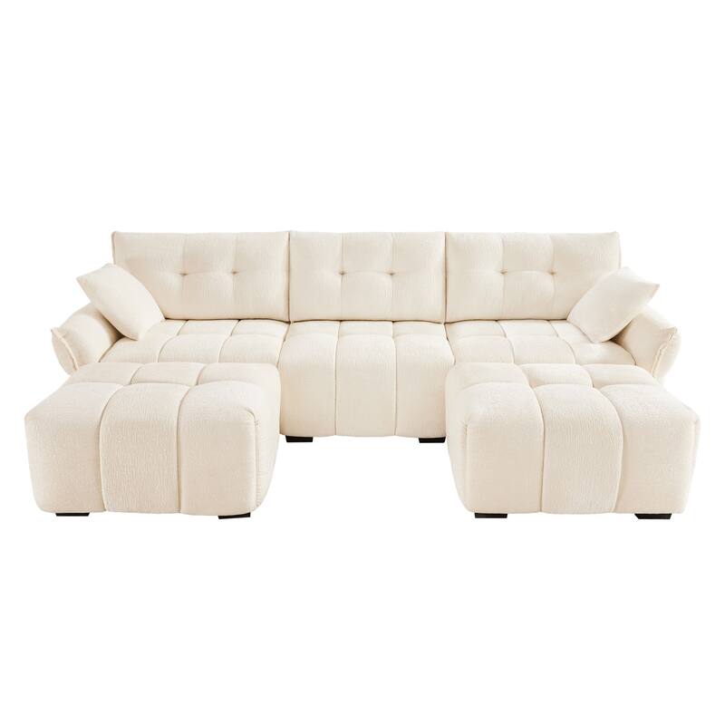 3-Seater U-Shaped Modular Sofa with 2 Ottomans & Pillows