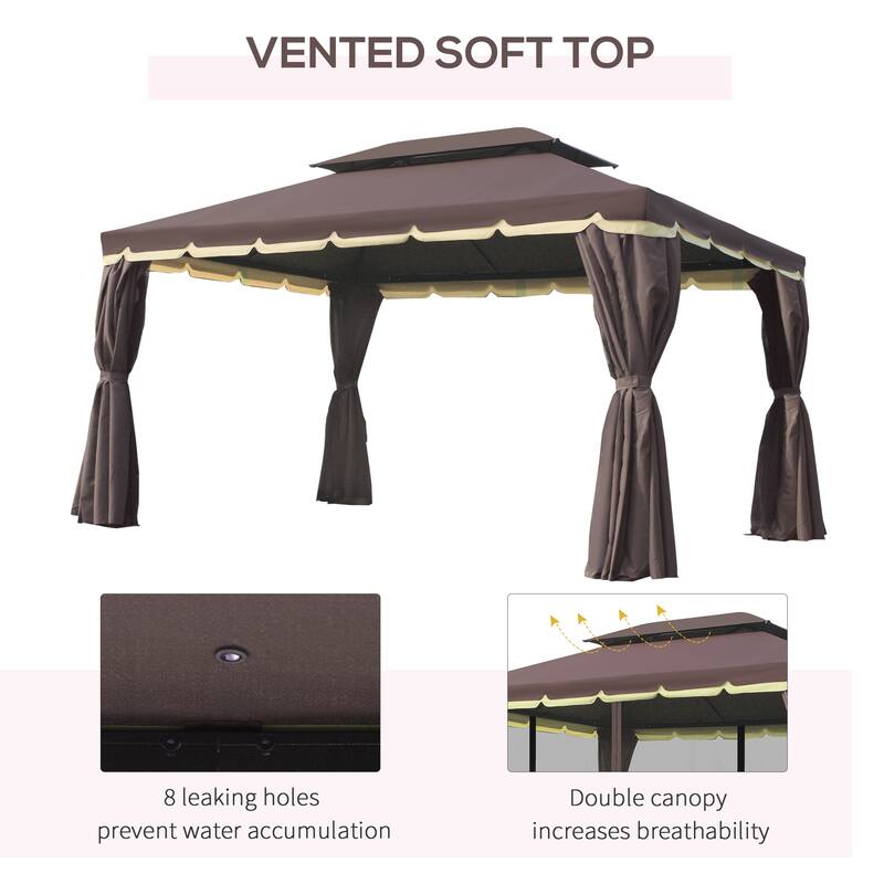 Outsunny 9.5' x 13 Patio Gazebo, Aluminum Frame for Outdoor, Coffee