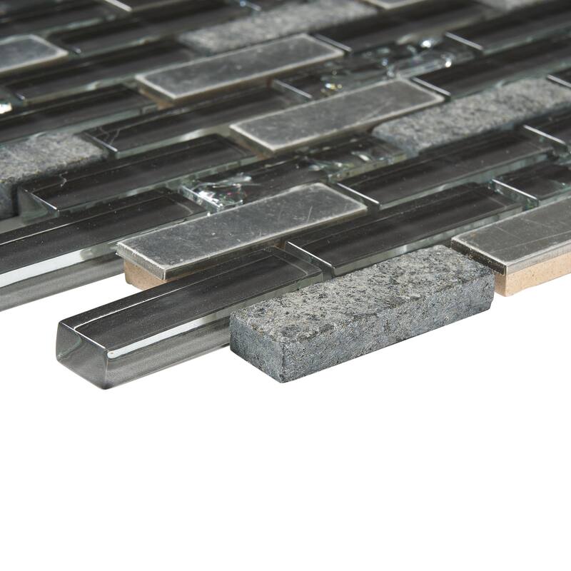 Silver Lead Random Brick Mosaic Tile