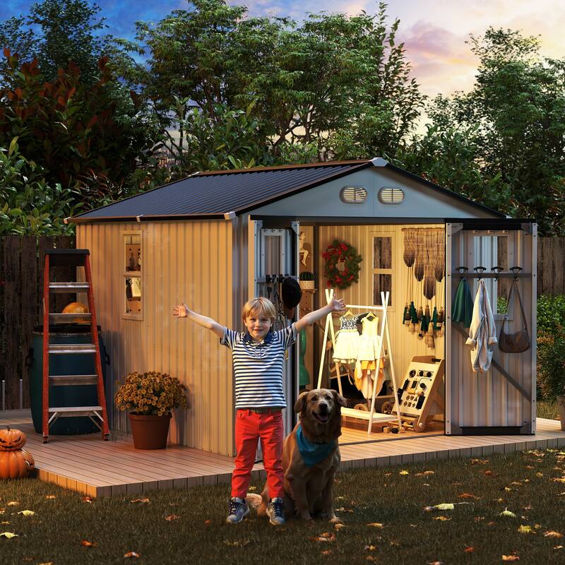 Outdoor Storage Shed, 8x8 protective film, four daylight Windows Lockable Doors,A practical and thoughtful gift