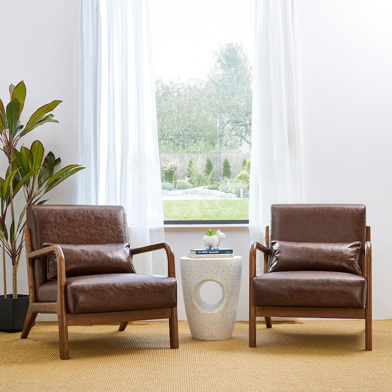 Glitzhome Set of 2 30.75"H Mid-Century Modern PU Leather Accent Chairs with Cushion - 25.75"W x 33.75"D x 30.75"H