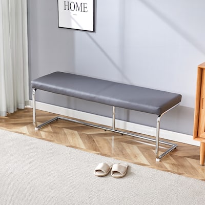 51.5" Decorative Stainless Steel Contemporary Bench in Faux Leather for Entryway Bench