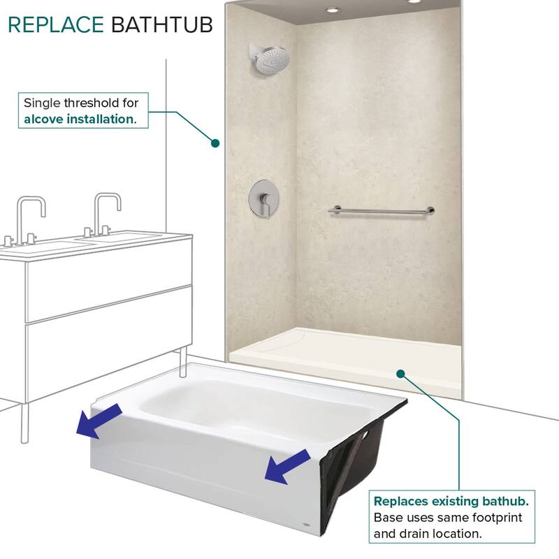 Transolid FSLB6032L FSL-Series 60" x 32" Rectangular Shower Base with