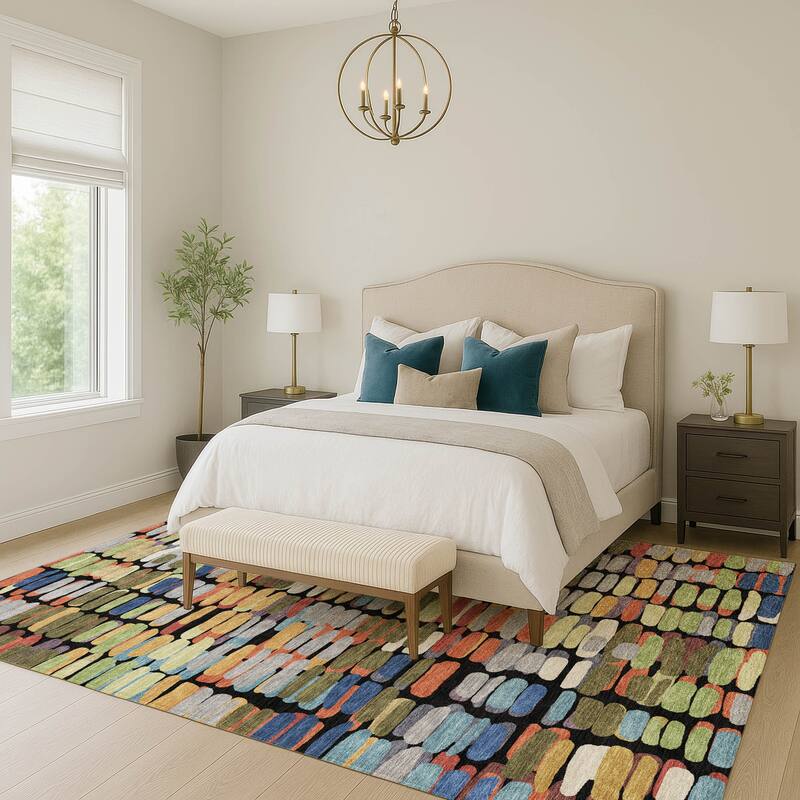 Machine Washable Indoor/ Outdoor Modern Caps Chantille Rug
