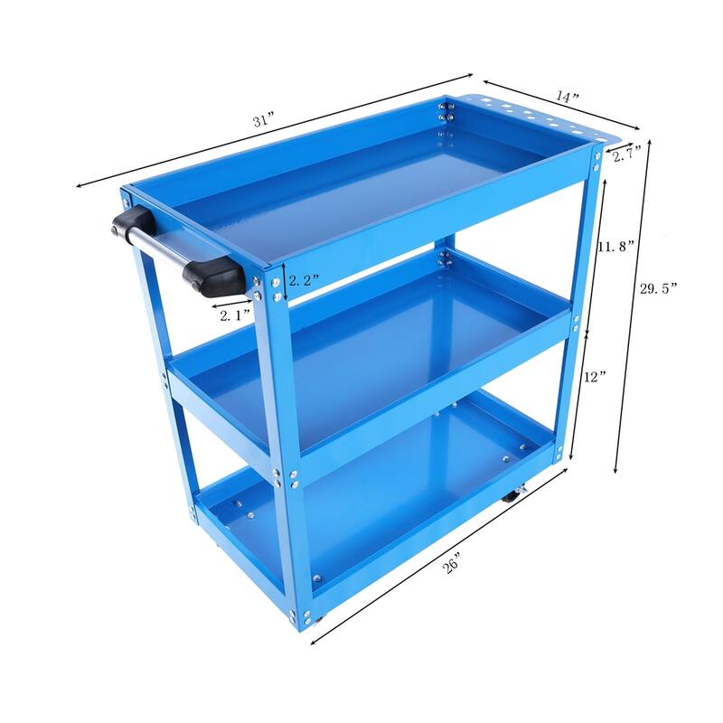 3 Tier Rolling Mechanic Tool Cart w/Lockable Wheels, 450 LBS Capacity
