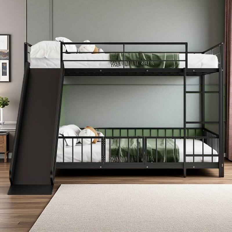 Slide-Equipped Metal Bunk with Guardrails and Detachable Ladder and Stair Options