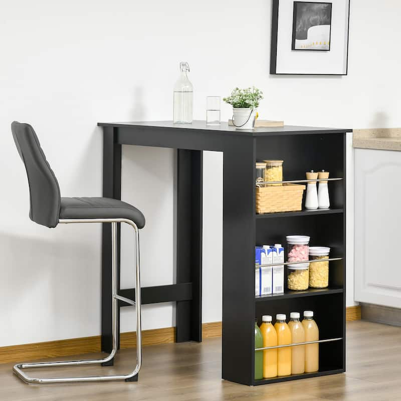 Bar Table With 3 Storage Shelves - Black