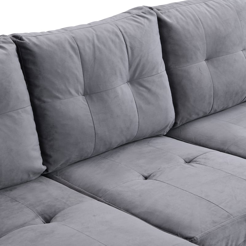 Grey 97.8'' Modern 4-Seater Sectional Sofa Set with Left-Hand Storage Chaise Lounge and Built-In Cup Holders for Living Room