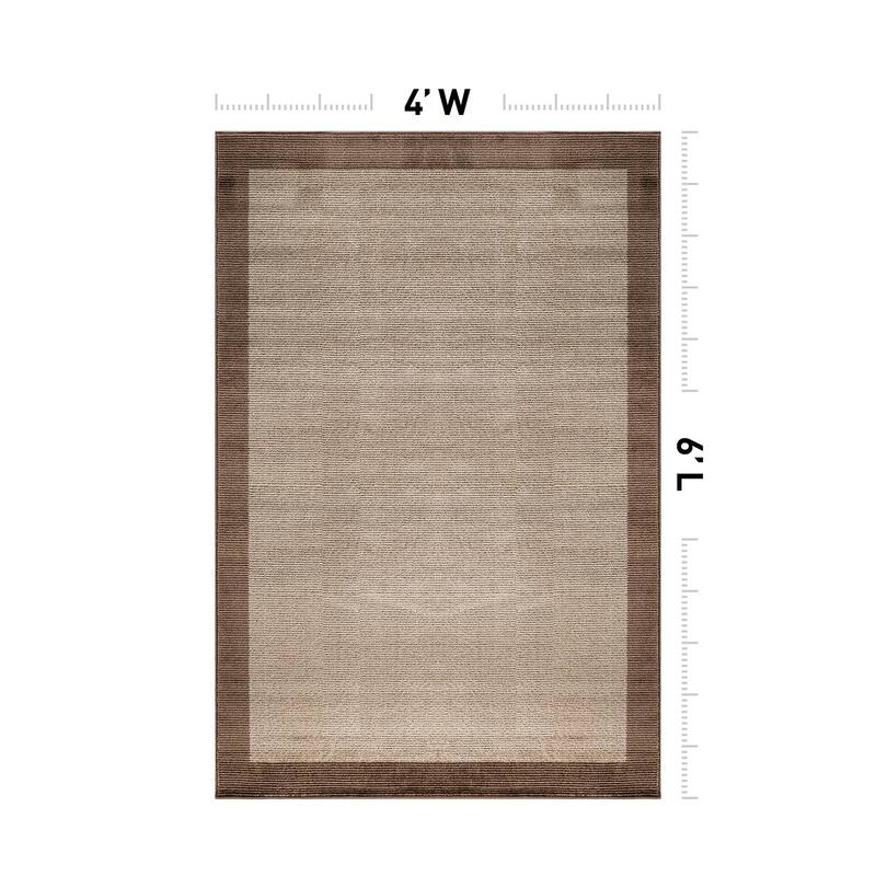 Modern Geometric Stripe Bordered Area Rug for Living Room, Bedroom, or Entryway - Low Pile Indoor Rug