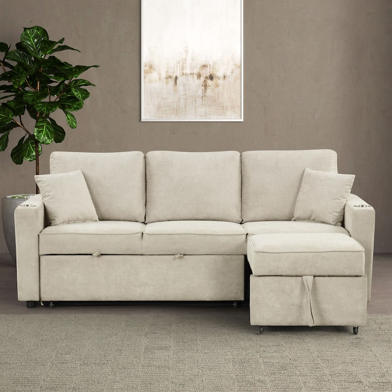 Furniture of America Durem Modern Space-Saving Sleeper Sofa Sectional with Cup Holders