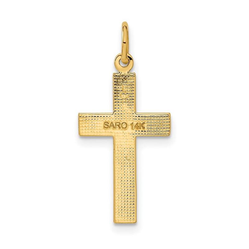Curata 14k Yellow Gold 18" Satin Diamomd-Cut Cross Necklace - 20x12mm