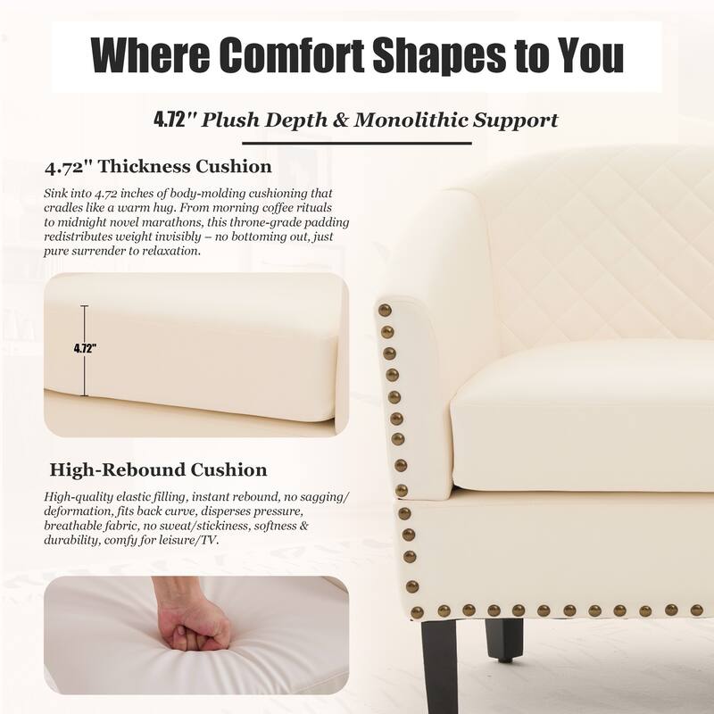 HOMEFUN Leather Upholstered Nailhead Wooden Frame Barrel Club Chair with Solid Woood Legs