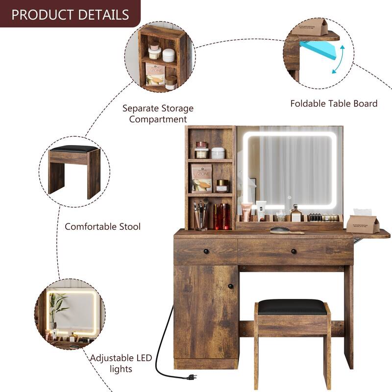 Makeup Vanity with Mirror and LED Light