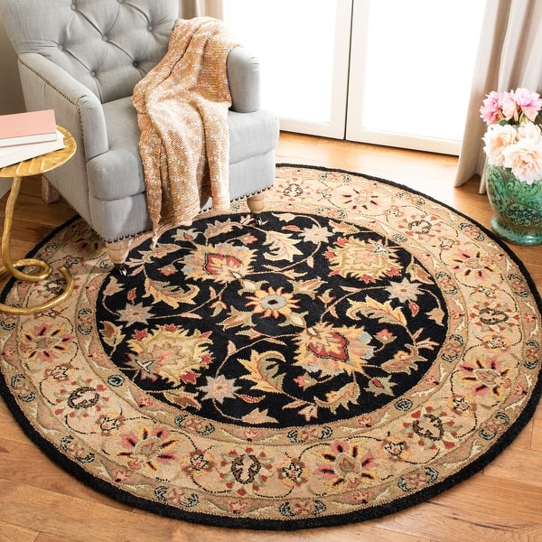 slide 2 of 30, SAFAVIEH Handmade Heritage Arianna Traditional Oriental Wool Rug 3'6" Round - Black/Beige - Round