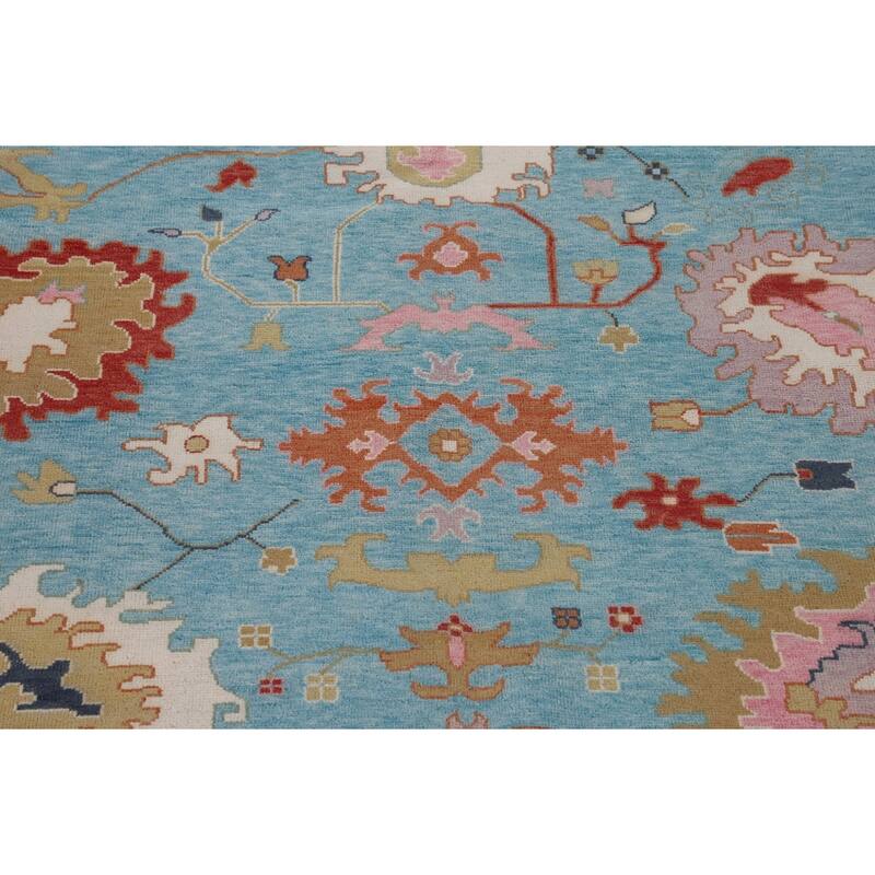 Palace Size Blue Floral Oushak Oriental Area Rug Handmade Wool Carpet - 11'9"x 14'8"
