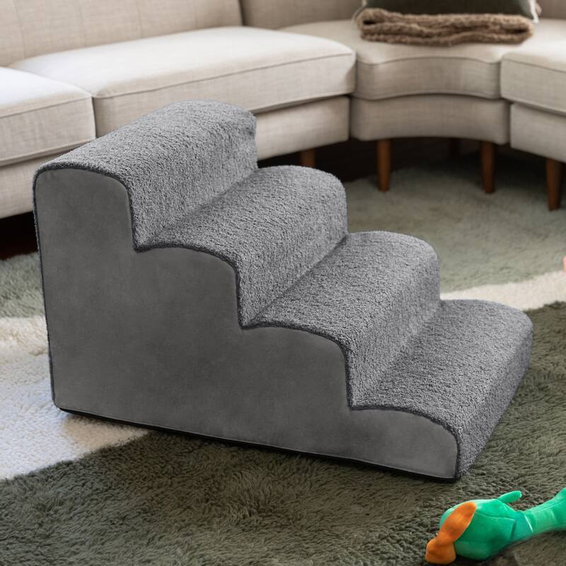 Dubb Pet Steps - Soft Foam Stairs for Cats and Dogs - 3 Stairs & 4 Stairs - Grey & Charcoal - 4 Stairs