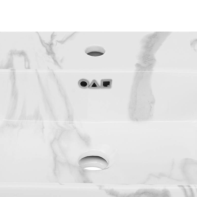 Angers 24" Left Side Faucet Wall-Mount Bathroom Sink In White Marble - 23.63" x 16.13" 5.75"