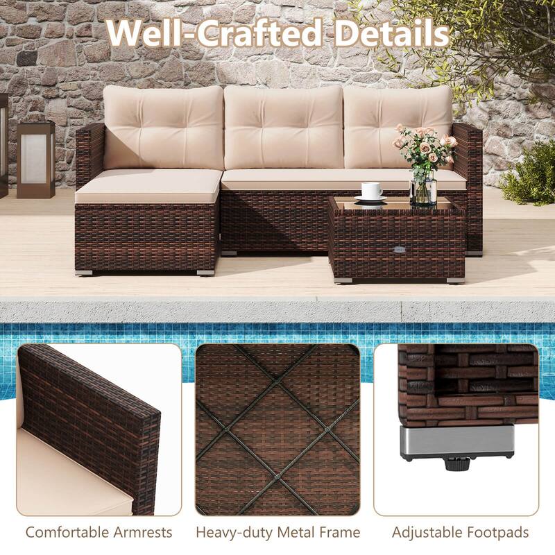 Costway 4 Seats Outdoor Wicker Furniture Set with Tempered Glass - See Details