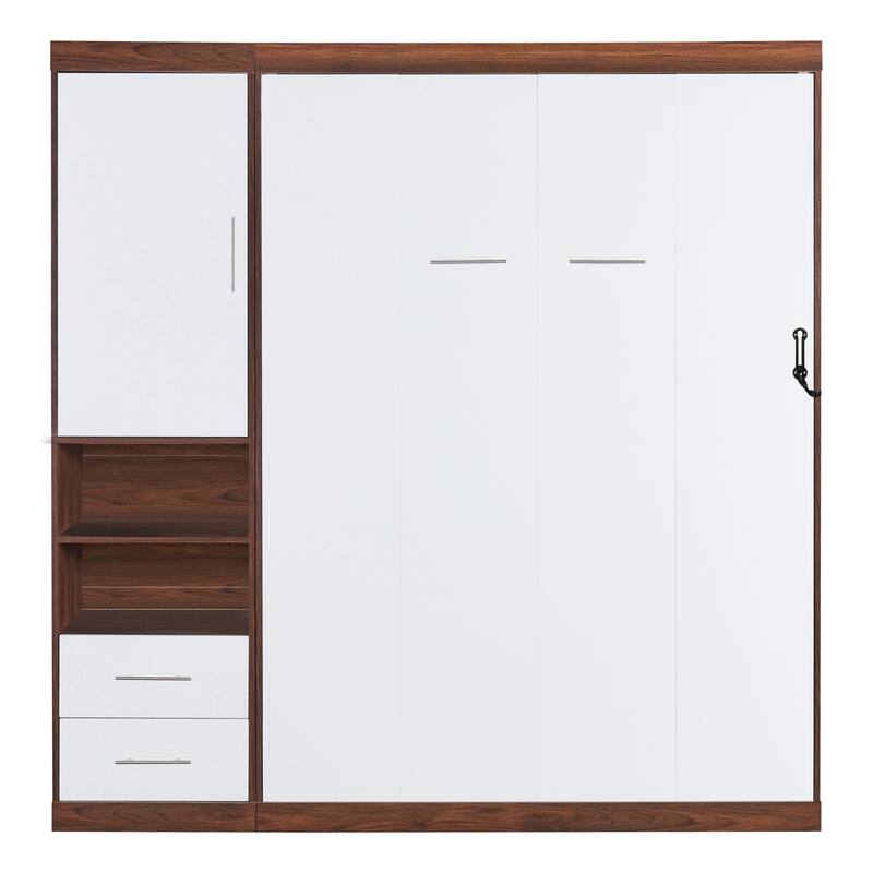 Roomfitters Full Size Murphy Bed with Cabinet and Shelves, Foldable Wall Bed for Multipurpose Rooms, White