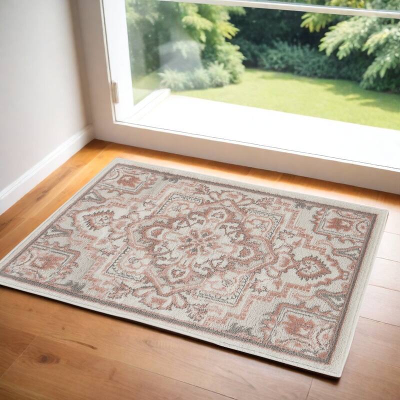 Boxi Power Loomed Floral Traditional Non Skid Stain Resistant Area Rug By HomeRoots - 36' X '24' X '0.25 - 36' X '24' X '0.25 - Red - Rectangle