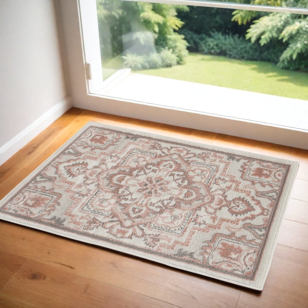 Boxi Power Loomed Floral Traditional Non Skid Stain Resistant Area Rug By HomeRoots - 36' X '24' X '0.25