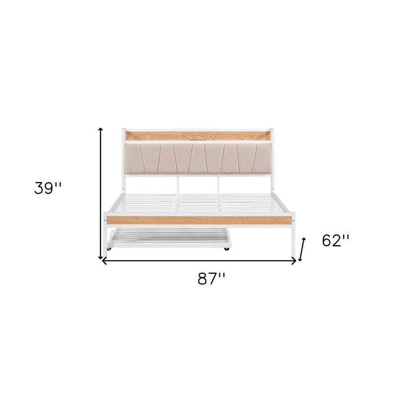HomeRoots White Metal Queen Bed Frame With Trundle