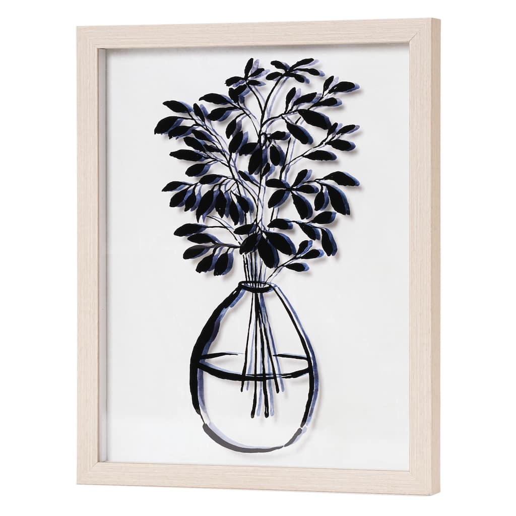 American Art Decor Branch Leaves in a Vase Printed Glass Wall Art Decor