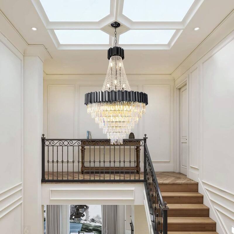 KAYLA Large Crystal Chandelier - 35.4"Modern 6-Tier 17-Light Chrome Ceiling Light, Luxury K9 Crystal