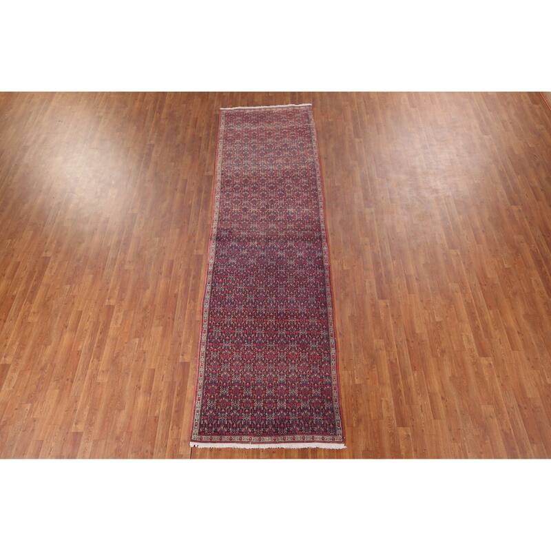 Geometric Bidjar Persian Vintage Runner Rug Hand-Knotted Wool Carpet - 3'6" x 12'2"