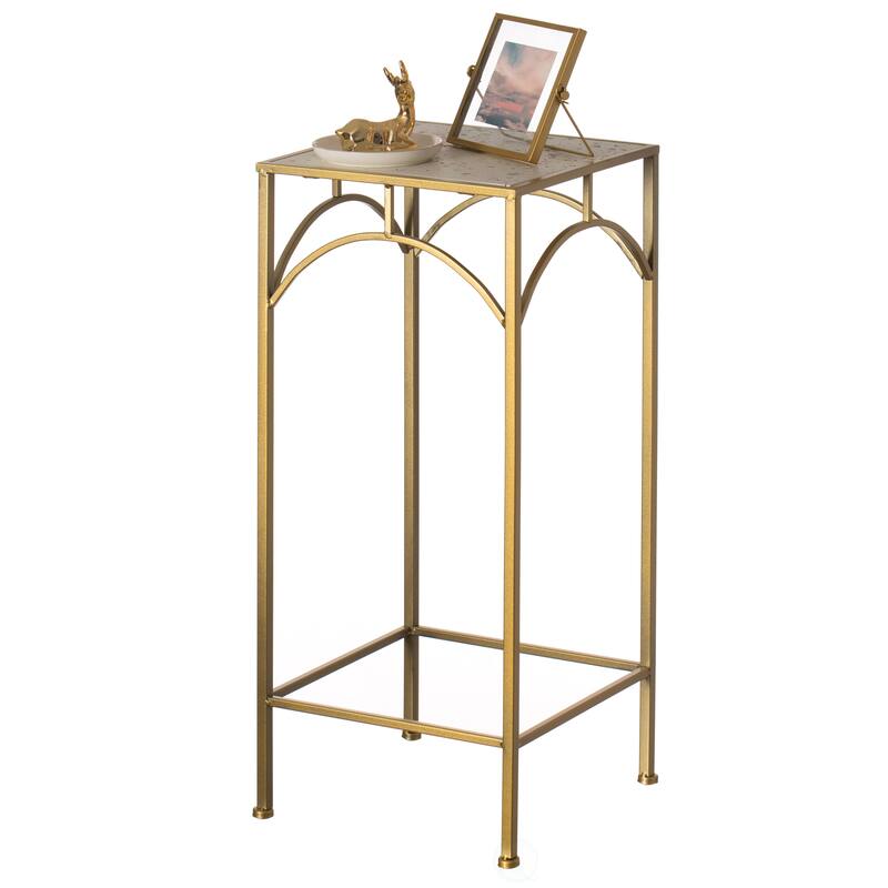 Decorative Gold Metal Square Plant Stand, Modern White Marble Look Top Display End Side Table, Set of 3 - Set of 3