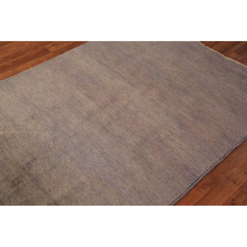 Gabbeh Modern Rug Handmade Solid Grey Wool Carpet - 4'1" x 5'10"
