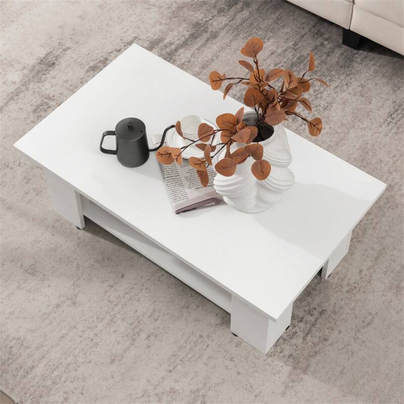 Large 36 Inch 2-tier Wooden Modern Coffee Table with Storage Shelf ...