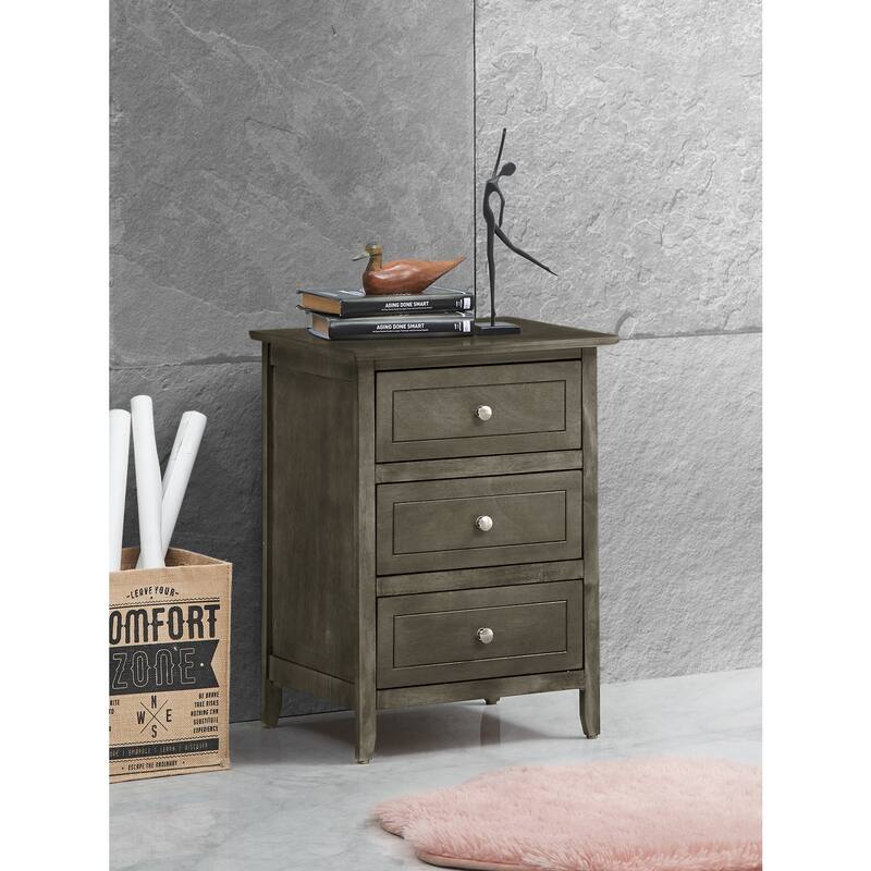 Grey Nightstand 25x19x15 Transitional Bedside Table with Three Spacious Drawers, Compact Durable Design for Modern Use