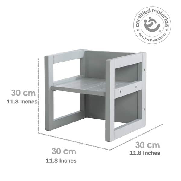 Roba-Kids: Country-Farmhouse: Children's Chair - Wood Gray - Reversing Stool With 3 Seat Heights, Chic Toddler & Kids Chair