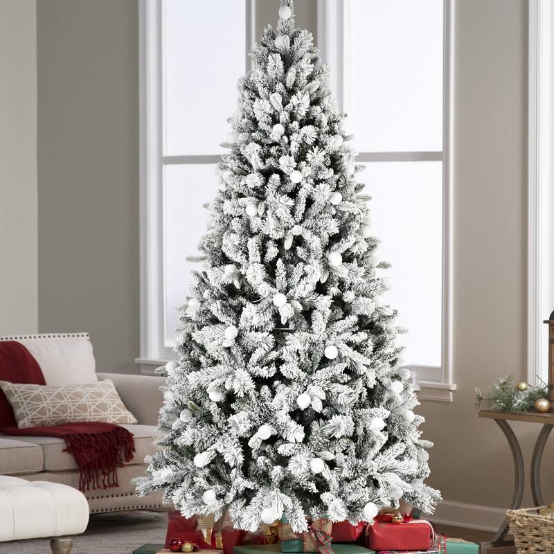 8ft Flocked Christmas Tree with 470L Colorful LED Lights with G45 ball,Memory Wire,10 Lighting Modes,Foot Switch