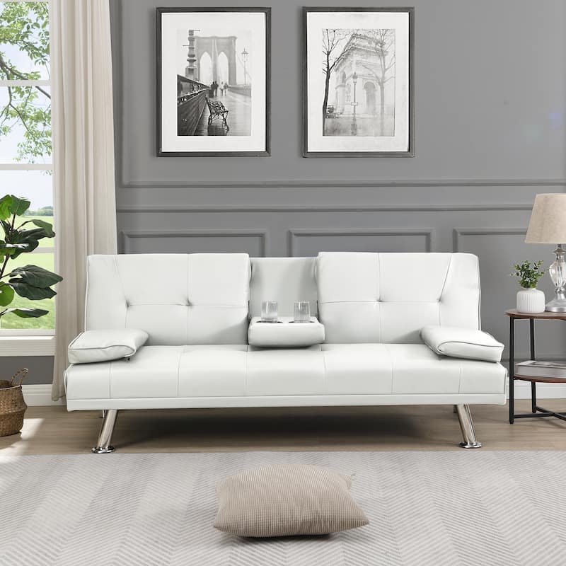 White 66.1" PVC Loveseat Sofa Bed with Wood Frame and Stainless Leg for Living Room