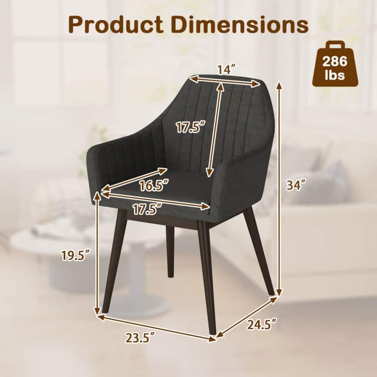 Rubber Wood Dining Chair Set of 2 with Padded Seat and Armrest - 24.5" x 23.5" x 34"