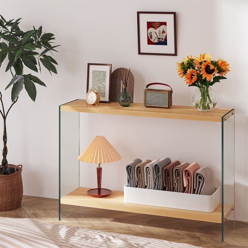 Console Entry Table Storage Rectangular Entryway Table with Tempered Glass Frame
