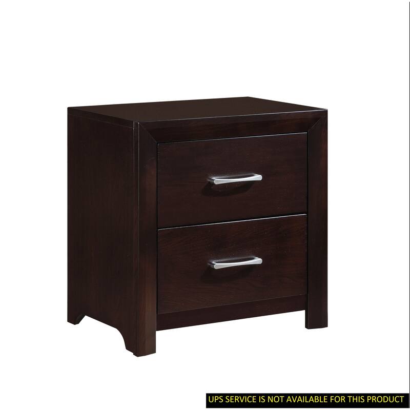 Espresso Finish Nightstand, Drawers, Silver Tone Pulls, Contemporary Design