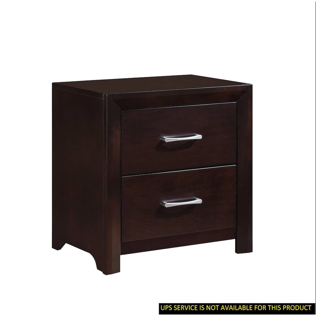 Espresso Finish Nightstand, Drawers, Silver Tone Pulls, Contemporary Design