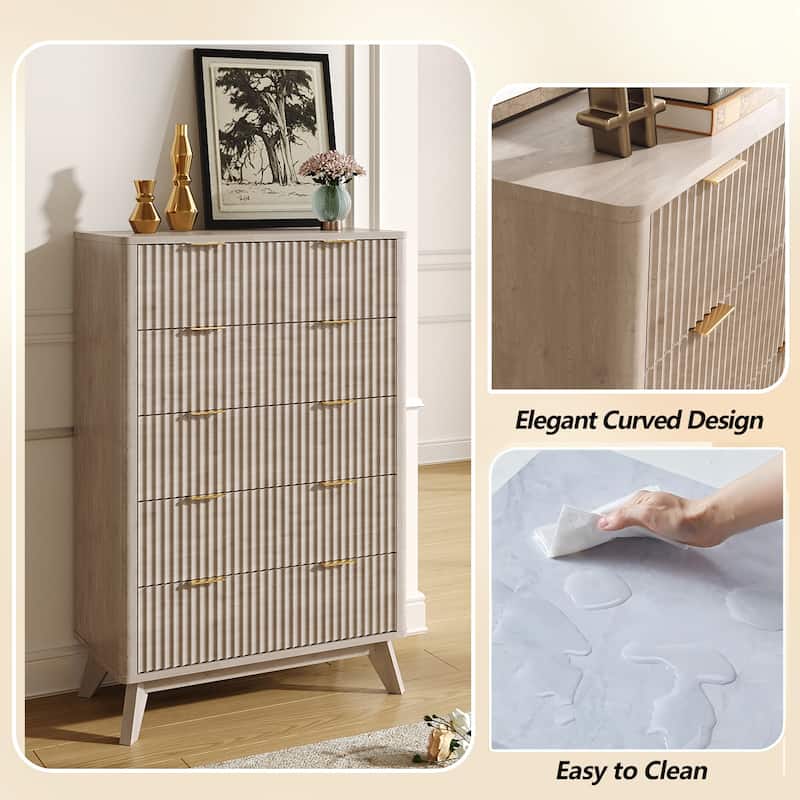 Modern 5 Chest of Drawers, Wood Dresser for Bedroom, Living Room