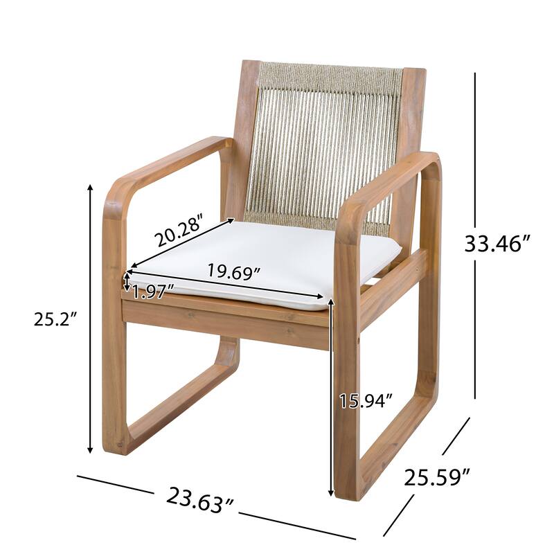 Christopher Knight Home - Outdoor Acacia Wood Dining Chairs Set with Rope Back and Water-Resistant Cushion