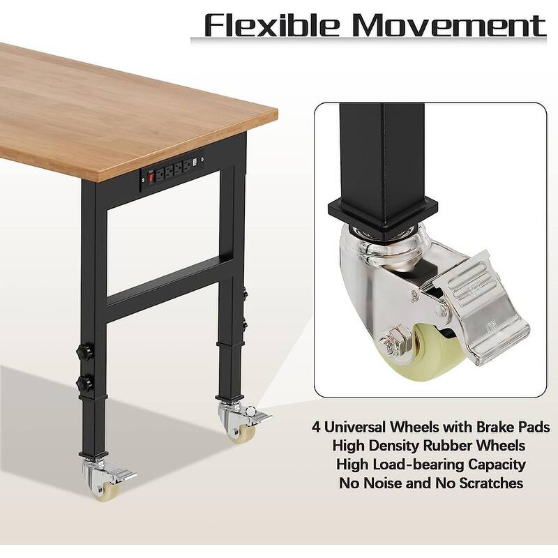 Adjustable Work Bench Wood Top Garage Workbench with Power Outlet