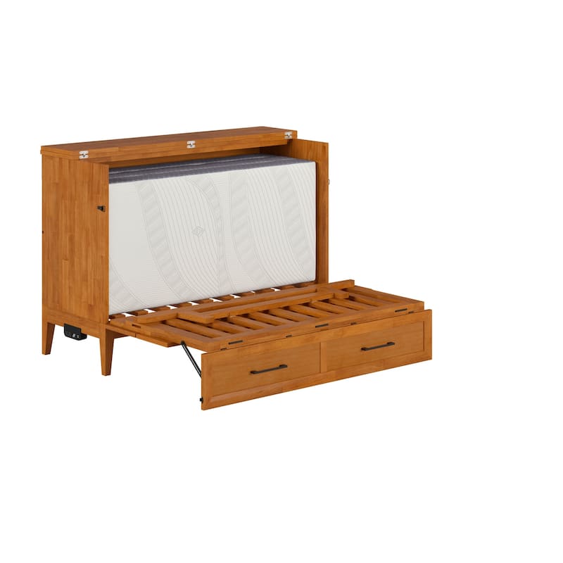 Solid Wood Murphy Bed Chest with Mattress & Charger - Full Size Bed - Space Saving Furniture
