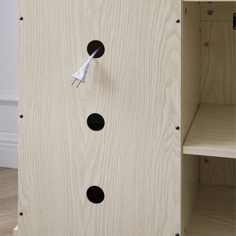 58 Inch Mantel Stone TV Stand for TVs up to 65 Inch, Media Console with Faux Stacked Stone Surround and Open Storage