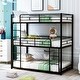 preview thumbnail 1 of 7, Black Twin Steel Triple Bunk Bed with Guardrails, Ladders Black