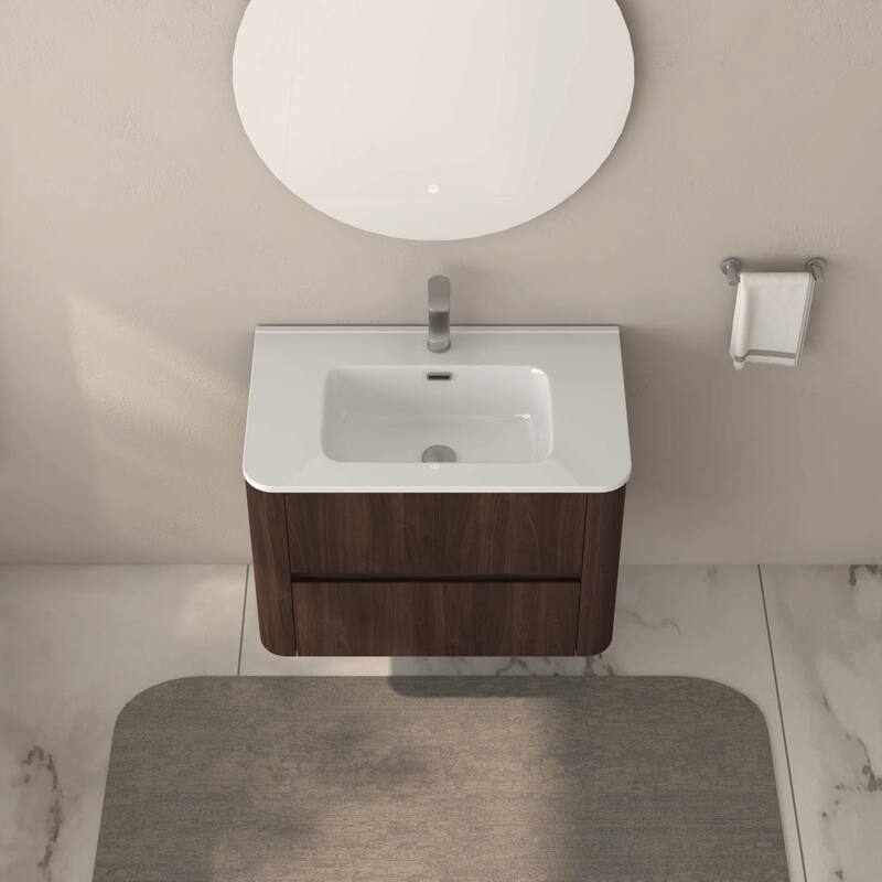 30" Wall Mounted Bathroom Vanity with Sink Floating Vanity Two Drawers Bathroom Cabinet with Ceramic Integrated Sink