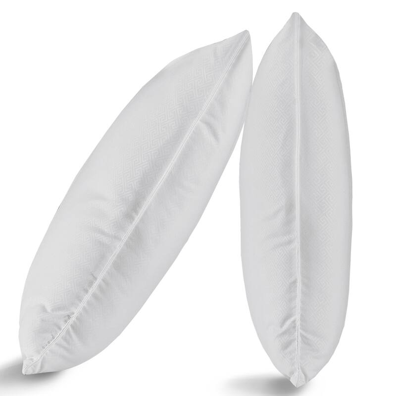DreamLab Personal Comfort, Medium Firm Support Sleep Pillows for Back or Side Sleepers, Set of 2 - White Greek Key